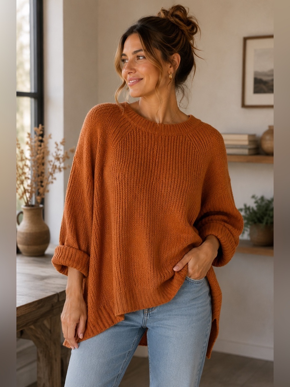 COS Burnt Orange 100% Wool Crew Neck Scandi Sweater Size XS Oversized Cozy Fall